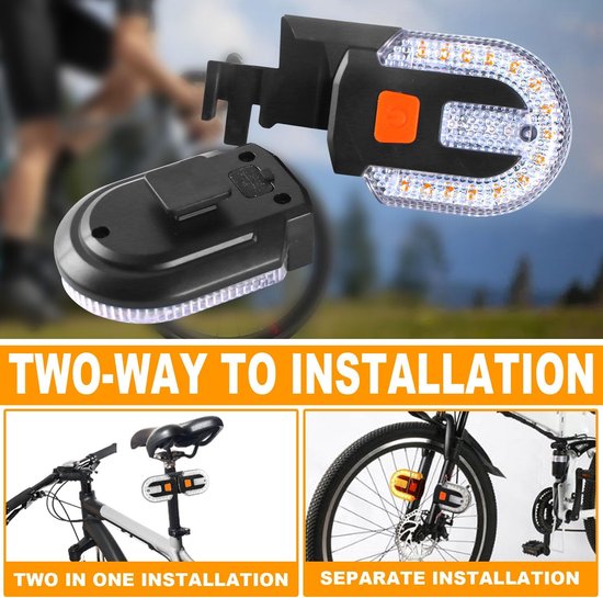 KZQ USB Oplaadbare Fiets Achterlicht met Richtingaanwijzer Draadloze Afstandsbediening Voor en Achter Gesplitst Fietsrichtingaanwijzer voor Veilig Fietsen 1 Stuk — afbeelding 4