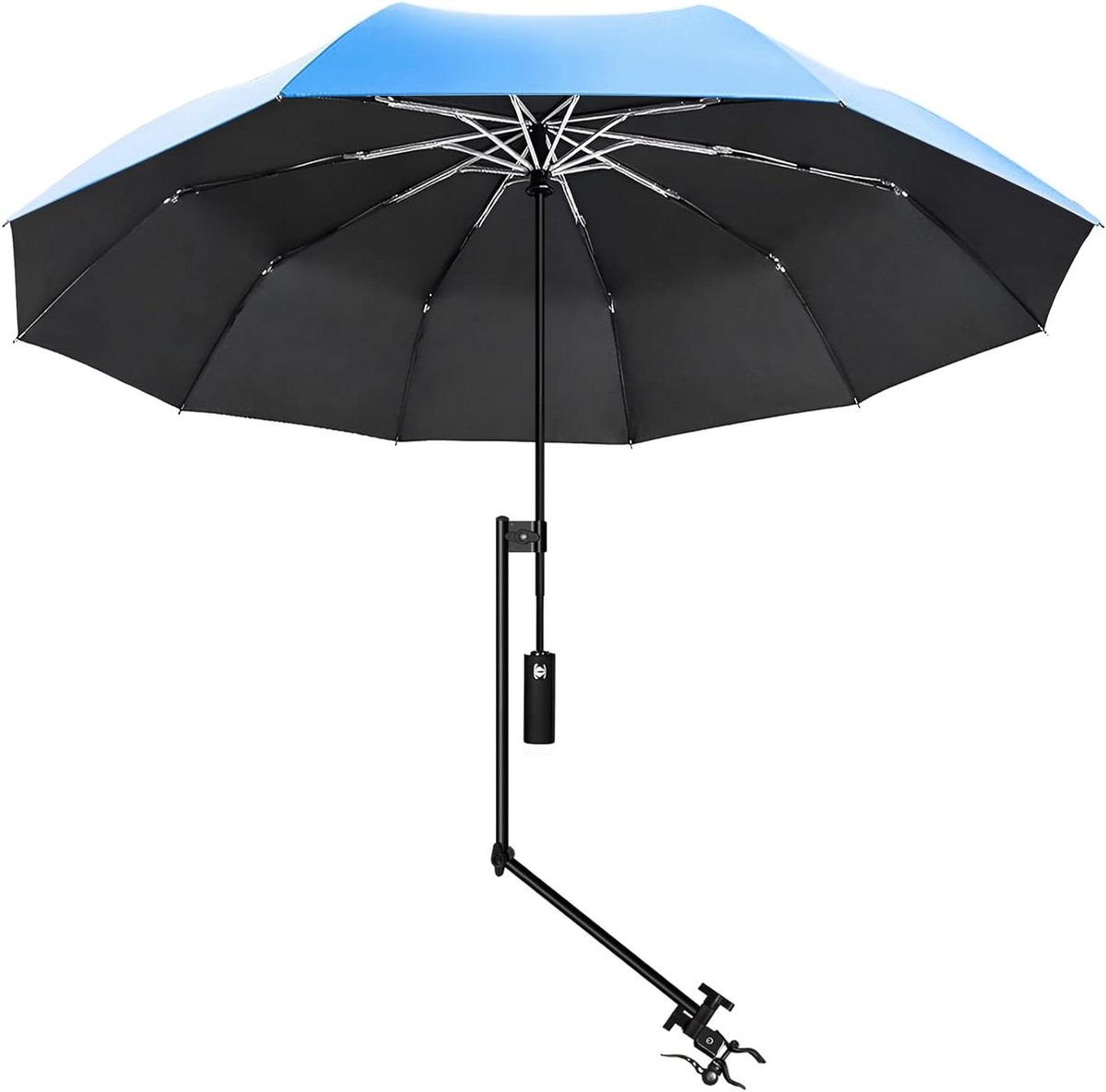 Strandparasol UPF 50+ - Zonbescherming - Buiten ontspannen - Verstelbare klem - XXL - Blauw