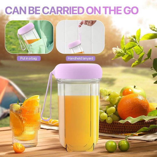 Draagbare Blender - Citruspers - Smoothies Maken - Digitaal Display - 500 ml - Paars — afbeelding 3
