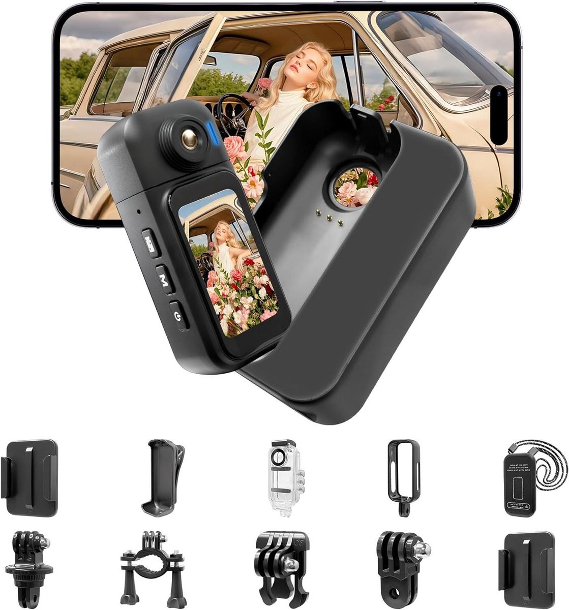 Mini Action Cam - Draagbare Camera - Outdoor Avonturen - 180° Draaibare Lens - 1080p Full HD - Zwart