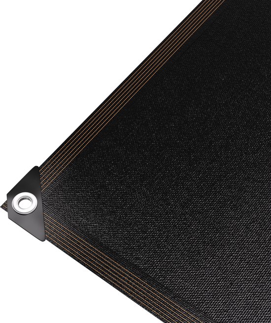 Zwart schaduwdoek 3 x 4 m met verstevigde hoek en metalen oogje.
