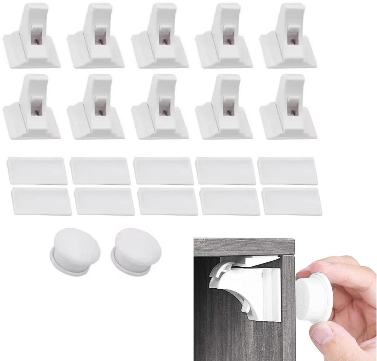 Magnetisch kastslot, kindveilig kastslot, 10 slotcilinders + 2 sleutels, kindveilig ladeslot dat zonder boren kan worden geïnstalleerd.