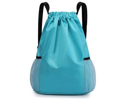 Rugzak - Rugzak met trekkoord - Sporttas - Waterafstotende gymtas van Oxford-stof - Marineblauw - 47x38x18cm - Outdoor rugzak voor strand, school, yoga en reizen - lichtblauw