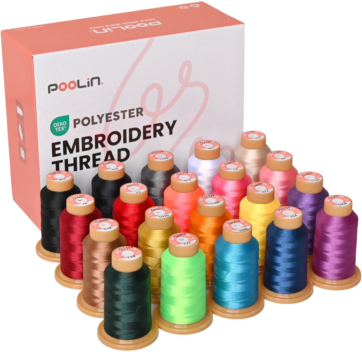 PooLin borduurgaren 20 kleuren 800 m spoelen polyester kleurecht