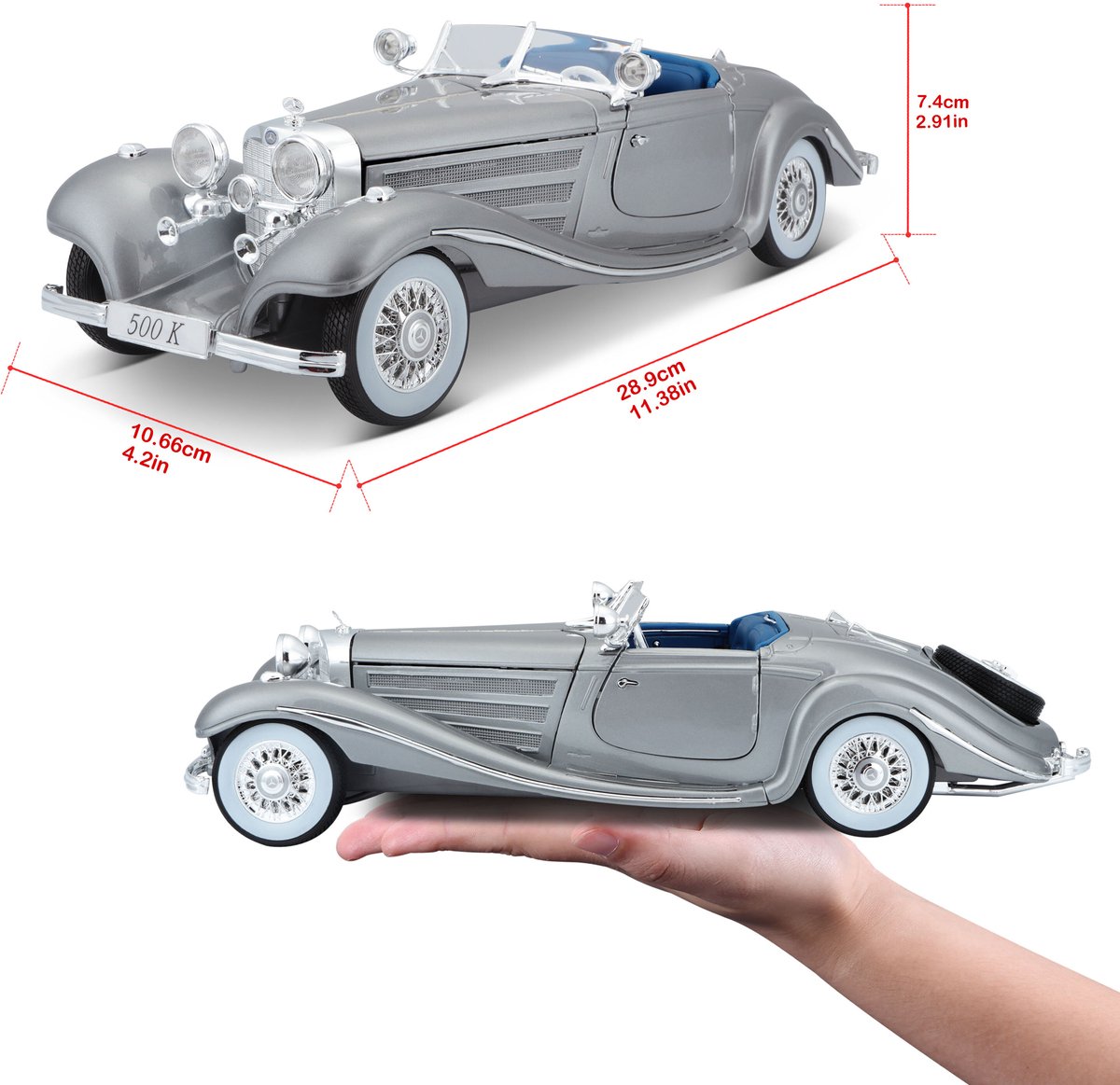 Modelauto Mercedes 500K Special Roadster 1:18 - speelgoed auto schaalmodel — afbeelding 19