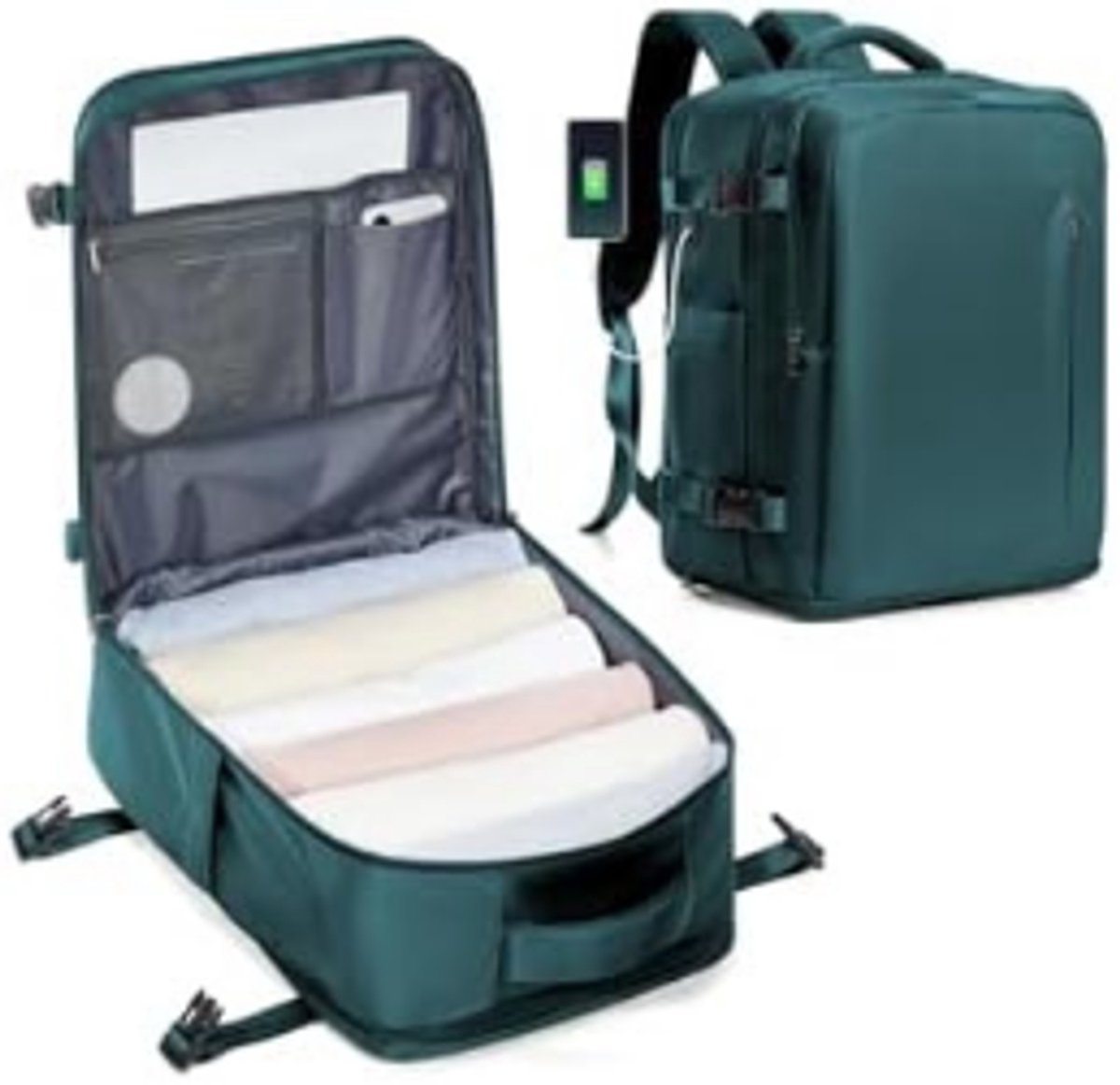 Vacuüm Rugzak Carry-on Handbagage Met Pomp - 40x30x20 cm - Ryanair/Wizz Formaat - Waterdicht - Blauw.