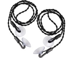 Reiswaslijn - 2 stuks - Met haken en zuignap - Draagbare elastische waslijn - Winddichte hanger voor buiten kamperen - Uitschuifbare waslijn - Waslijn - Voor buiten kamperen, wasdrogen - 3 m - Zwart