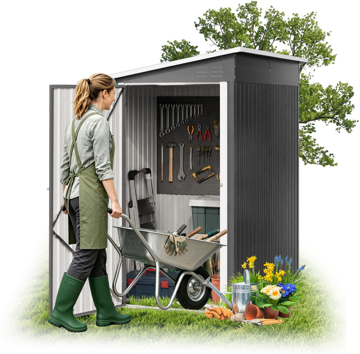 ACXIN Metalen Tuinhuis - Weerbestendige Gereedschapsschuur - Schuin Dak & Ventilatie - Afsluitbare Tuinopslag - 192x132x185 cm - Zwart