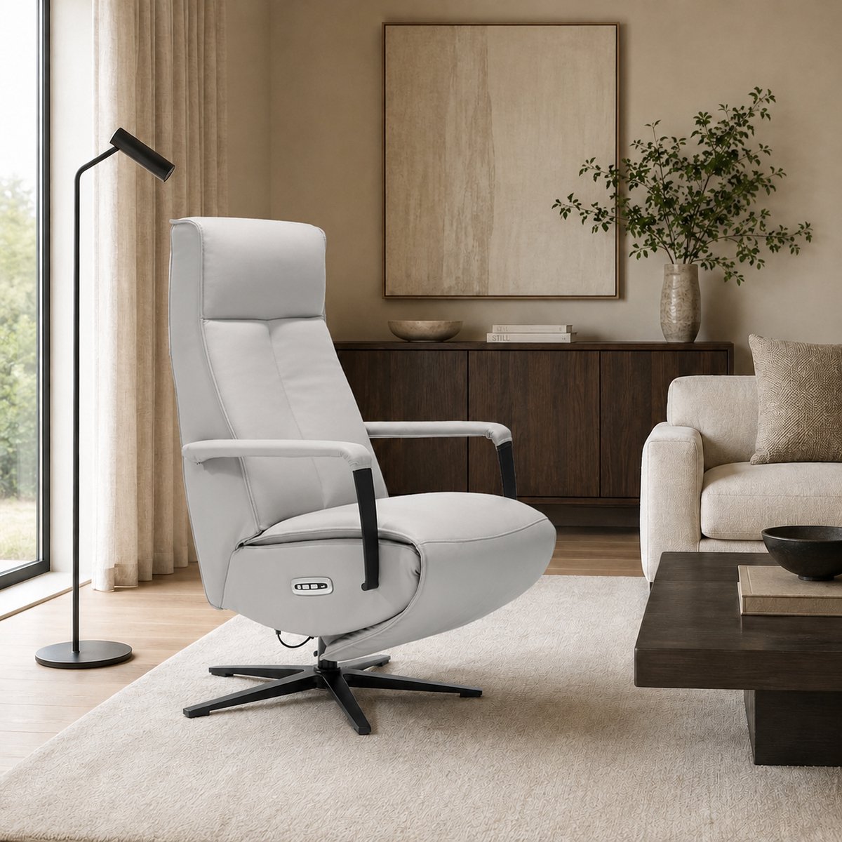 Relaxfauteuil Jesse - met accu - 70x83x113 cm - echt leer - beige