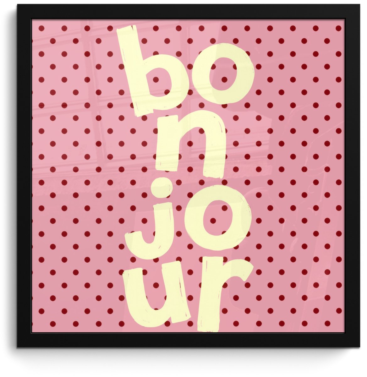 FrameYourWall Poster in lijst - Fotolijst 40x40 cm - Posters - Bonjour - Stippen - Roze- Geel - Posterlijst zwart - Decoratie - Wanddecoratie woonkamer - Muurdecoratie slaapkamer
