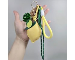 Lemon Bag Charm - Citroen Sleutelhanger met Polsband – Trendy Keychain voor Sleutels en Tas