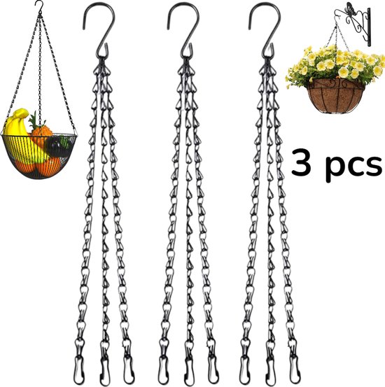 3 stuks - bloempot hangketting - hangmand ophangketting - plant hangkoord - ophanghaak ketting - fruitmand hangketting - zwart - Zwarte IJzeren Hangketting met S-haak - Sterke Bloempot Hangkettingen