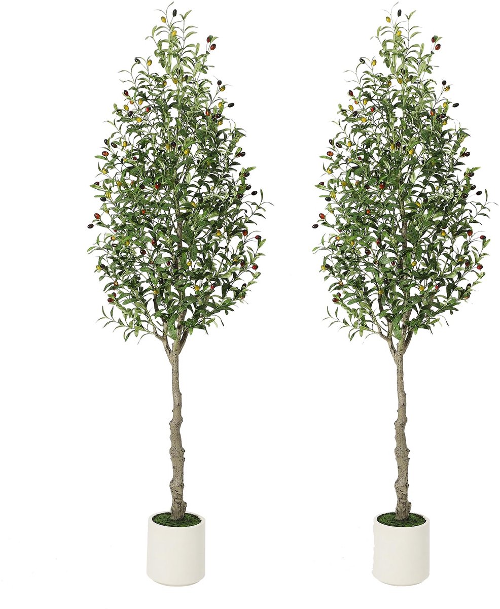 210cm Kunst olijfboom - zijden kunst olijfboom met mos en witte bamboe structuur plantenpo
