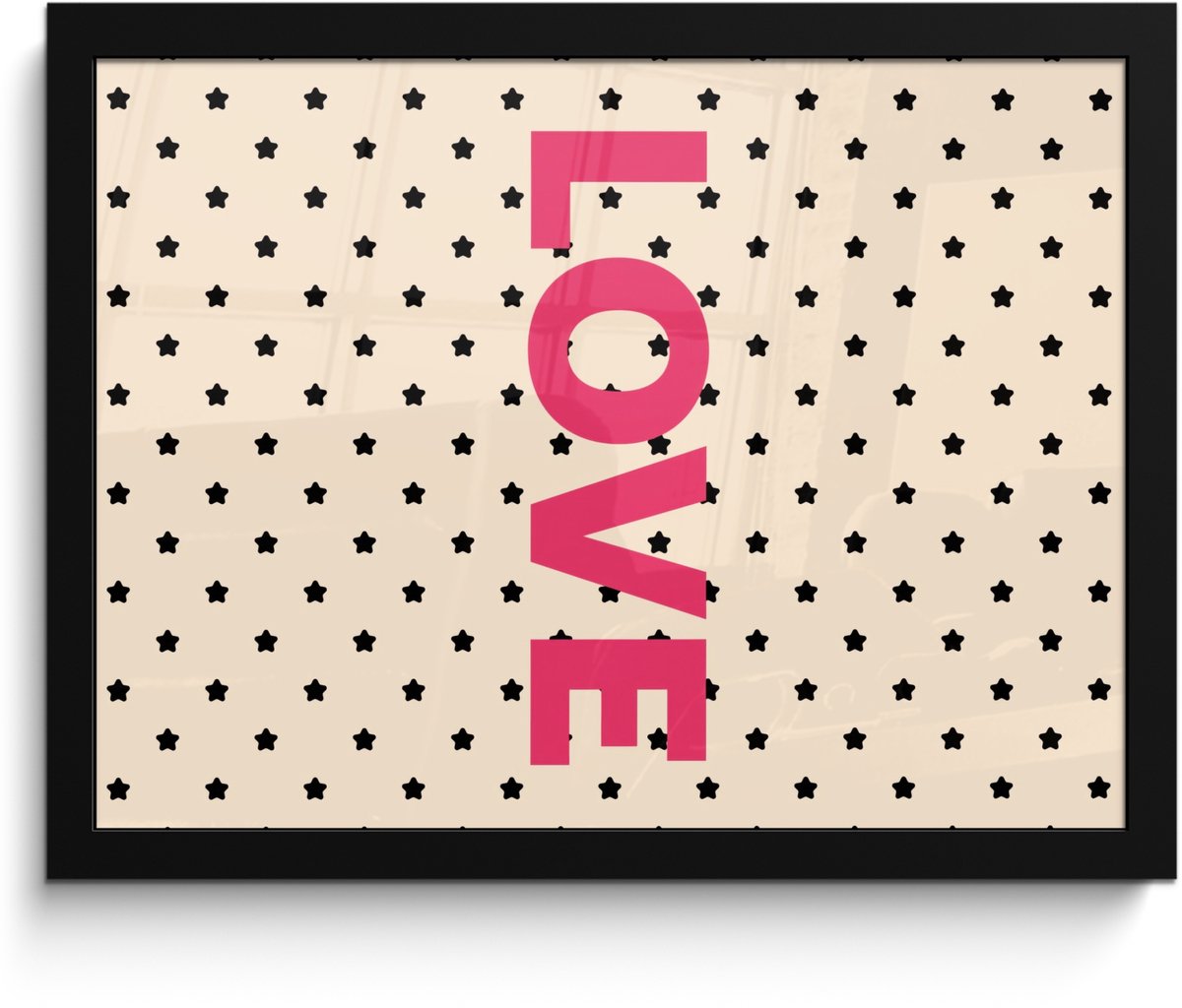FrameYourWall Poster in lijst - Fotolijst 40x30 cm - Posters - Love - Stippen - Roze - Posterlijst zwart - Decoratie - Wanddecoratie woonkamer - Muurdecoratie slaapkamer