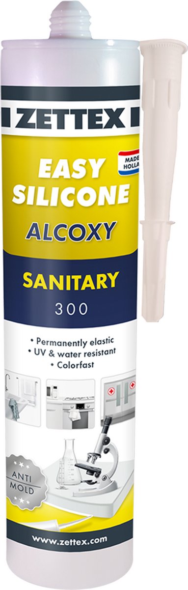 Zettex Easy Siliconenkit S - Sanitairkit voor Badkamer & Keuken - Schimmelbestendig & Elastisch - 310ml - RAL 9001