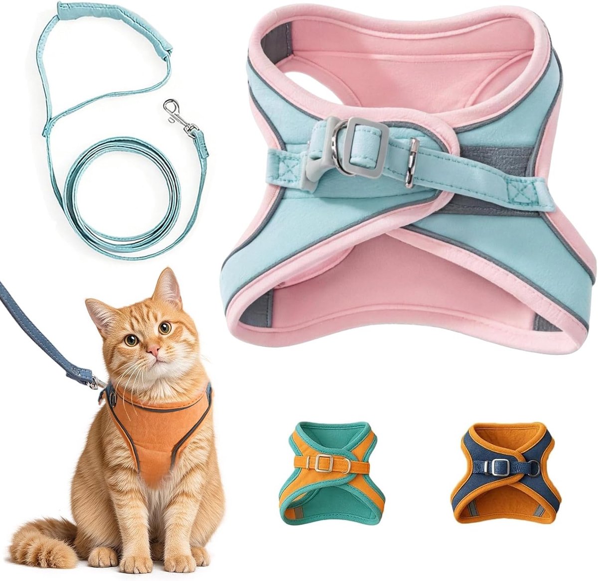 Ulisem - Kattentuigje en -lijn - ontsnappingsbestendig kattentuigje - zachte, verstelbare, ademende en comfortabele kattenlijn - gemakkelijk te dragen - makkelijke wandellijn voor kleine en middelgrote katten en kittens - groen - L