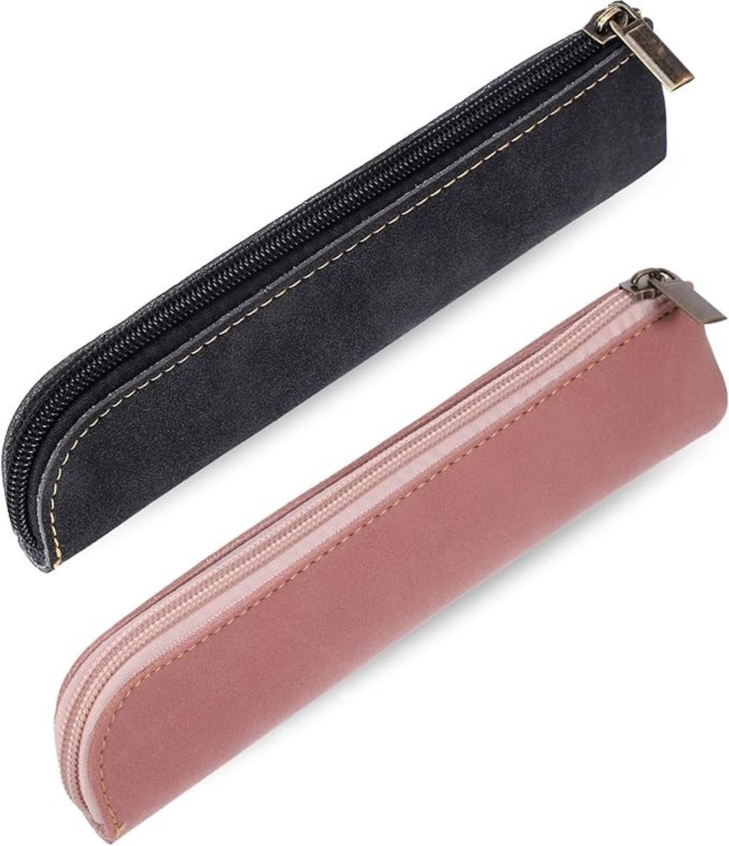 Set van 2 slanke etuis met rits - Plat pennenzakje voor pennen en make-up