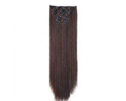 Donkerbruin haar extensions dames clip in stijl lang steil haarstuk chocoladebruin kleur 6PS-4 natuurlijke uitstraling haar verlenging volumineus synthetisch haar extensions set