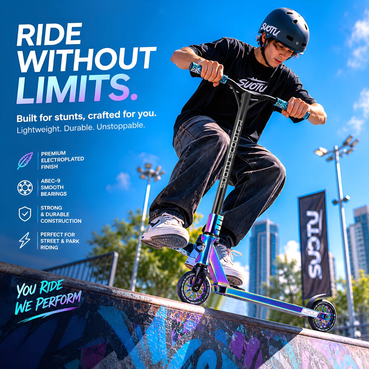 Suotu Stuntstep - Step - Kinderstep - Silent axle - Chrome ABEC-9 bearing - Speelgoed Jongens/Meisjes - Aluminium - Rainbow — afbeelding 3