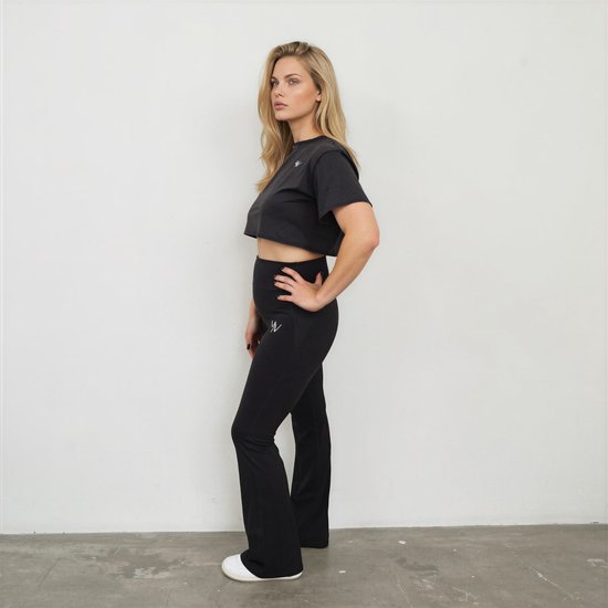 YV SPORT Flared Sportlegging dames Chicago - Hoge taille met stevige band - Premium kwaliteit - Squat-proof - Flared pijpen - Comfortabel en zacht - Fitness en sportlegging - Sportkleding dames - Zwart - Maat XL van Merkloos — afbeelding 2