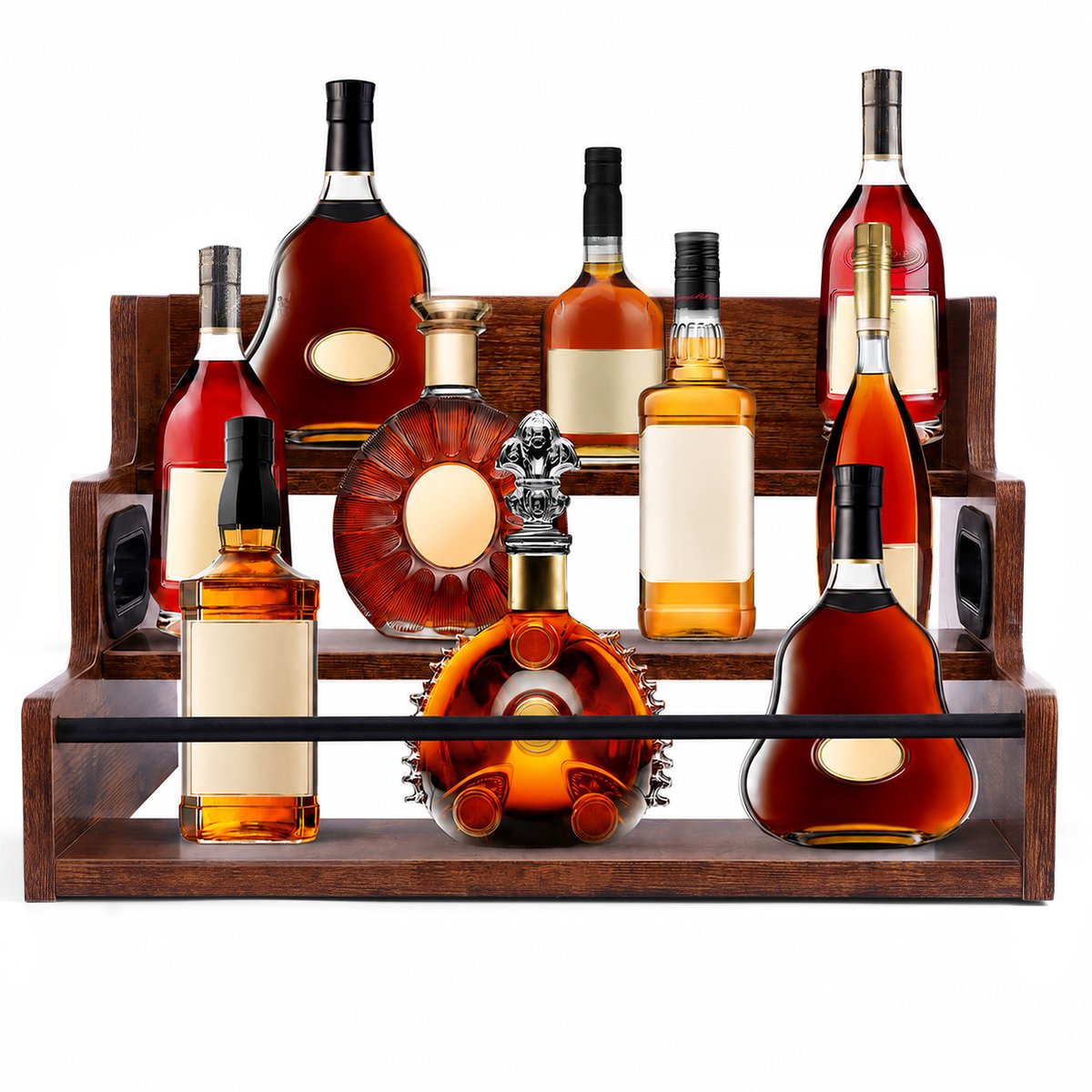 Lemonbest Trapkast Organizer 3-laags - Retro houten opbergrek met handvat en veiligheidsrand - Voor specerijen wijn en keukengerei - Bruin 40,6x30,5x23,5 cm