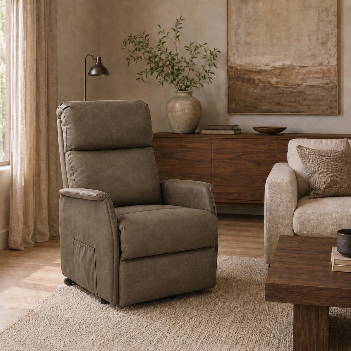 Opsta Fauteuil Olivia - Micro Leder - Elektrisch Verstelbaar - Sta-op Stoel - 1 Motor - Netstroom - Forest