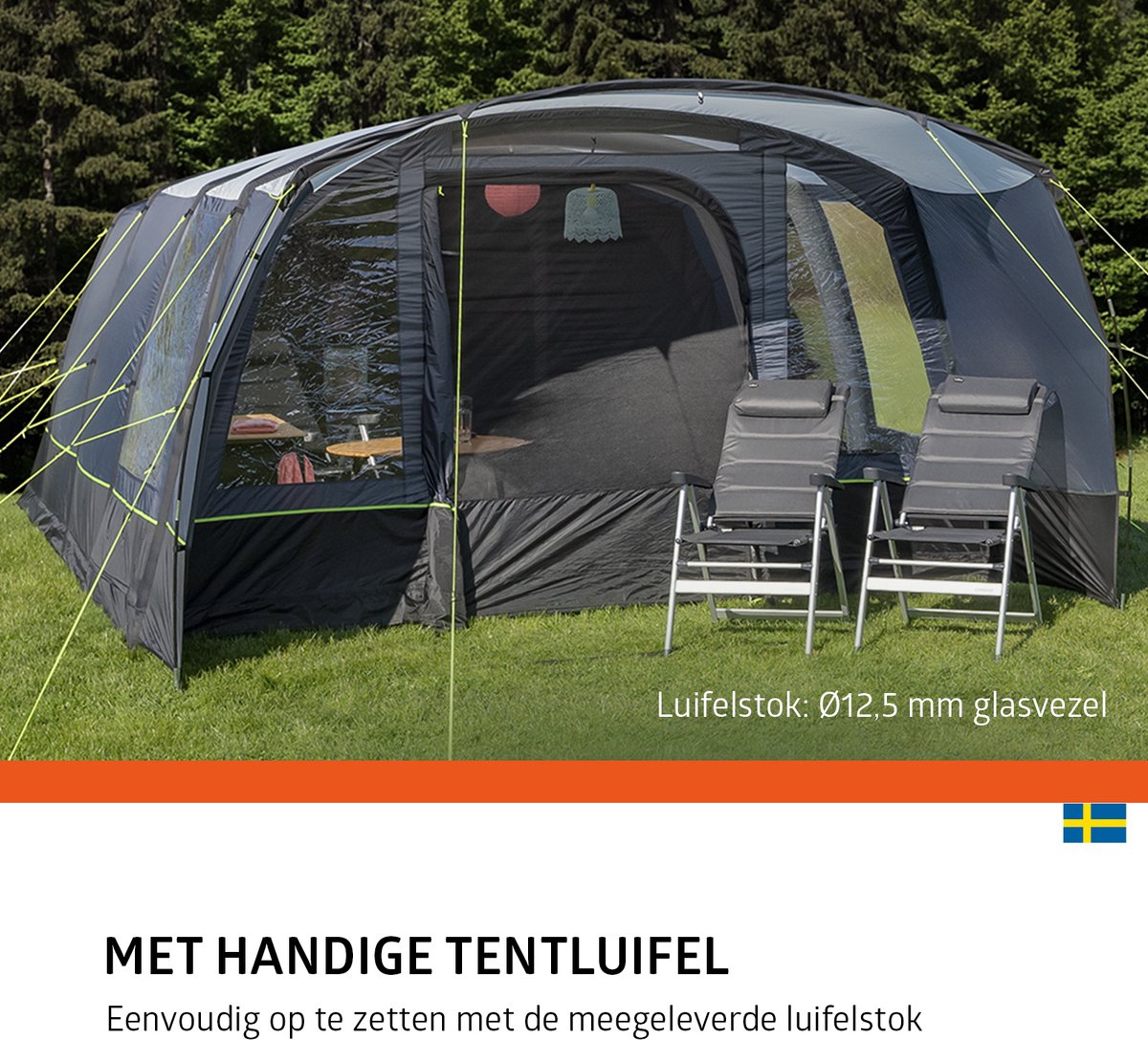 Campout 6 Persoons Opblaasbare Tunneltent Familietent – 3 Slaapcabines – 5000 mm Waterdicht – Grote Leefruimte – Incl. Pomp & Luifel – foto 5