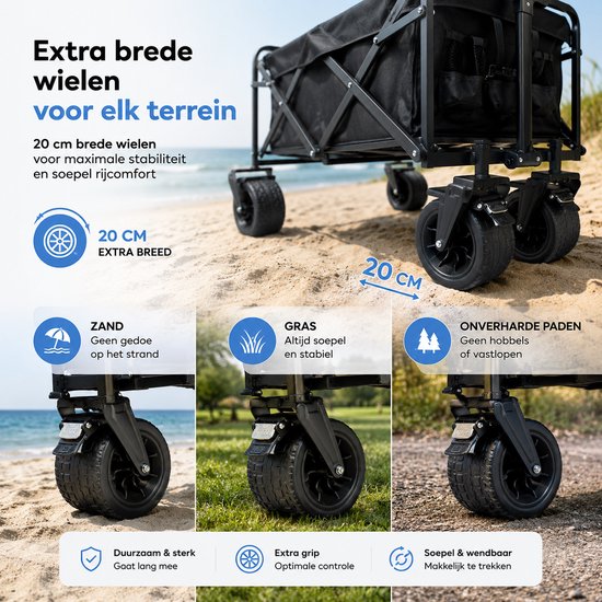 Silvergear Bolderkar Opvouwbaar Strand - Bolderwagen Kinderen - Transportkar Inklapbaar - 150kg - Zwart van Merkloos — afbeelding 2
