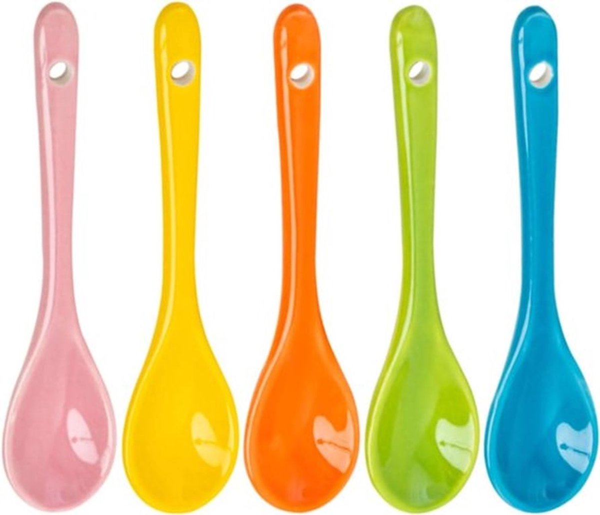 Set van 5 Keramische Lepels in Diverse Kleuren - Hittebestendig en Vaatwasmachinebestendig - Geschikt voor Koffie, Thee en Desserts