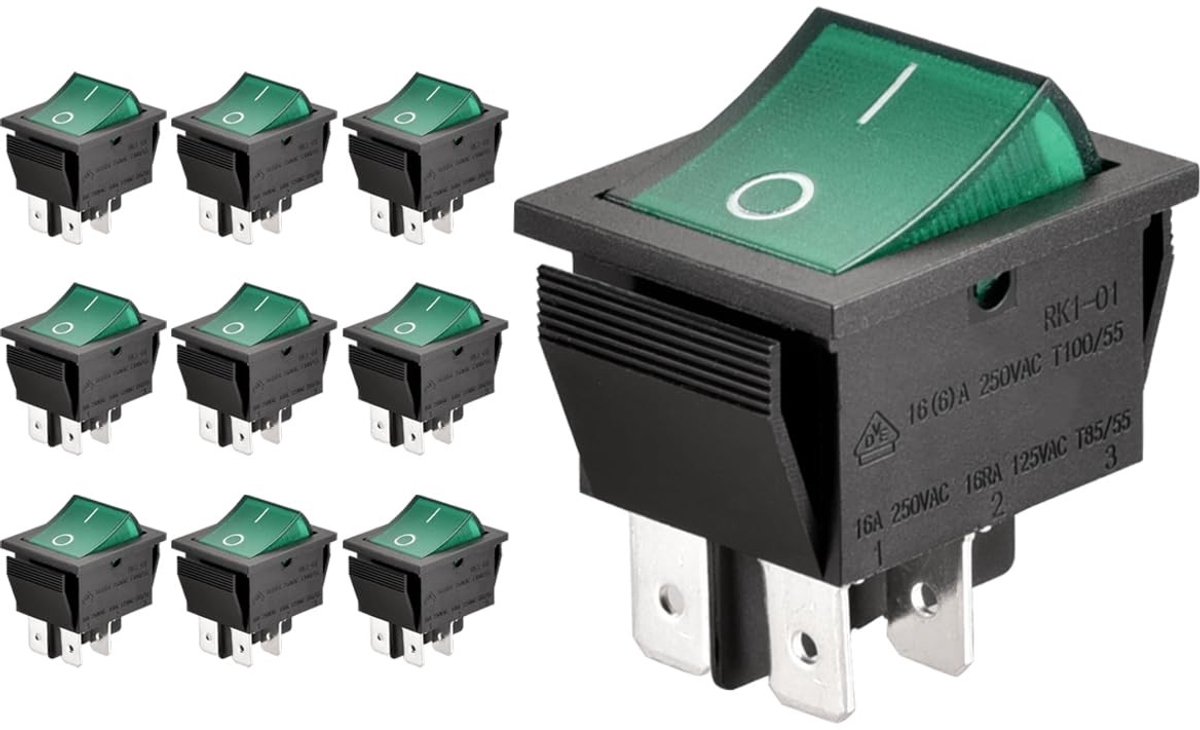 ONF3 - Aan-uit tuimelschakelaar - 16 A 250 - Groen oplichtend - Schakelen met gemak - Perfect voor diverse toepassingen - Compact ont...