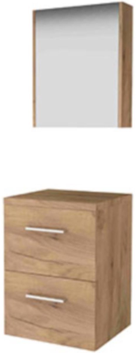 Basic-Line Comfort 46 Badkamermeubelset - 50 x 46 cm - Met Grepen - 2 Lades - Wastafelblad - Spiegelkast - Whisky Oak