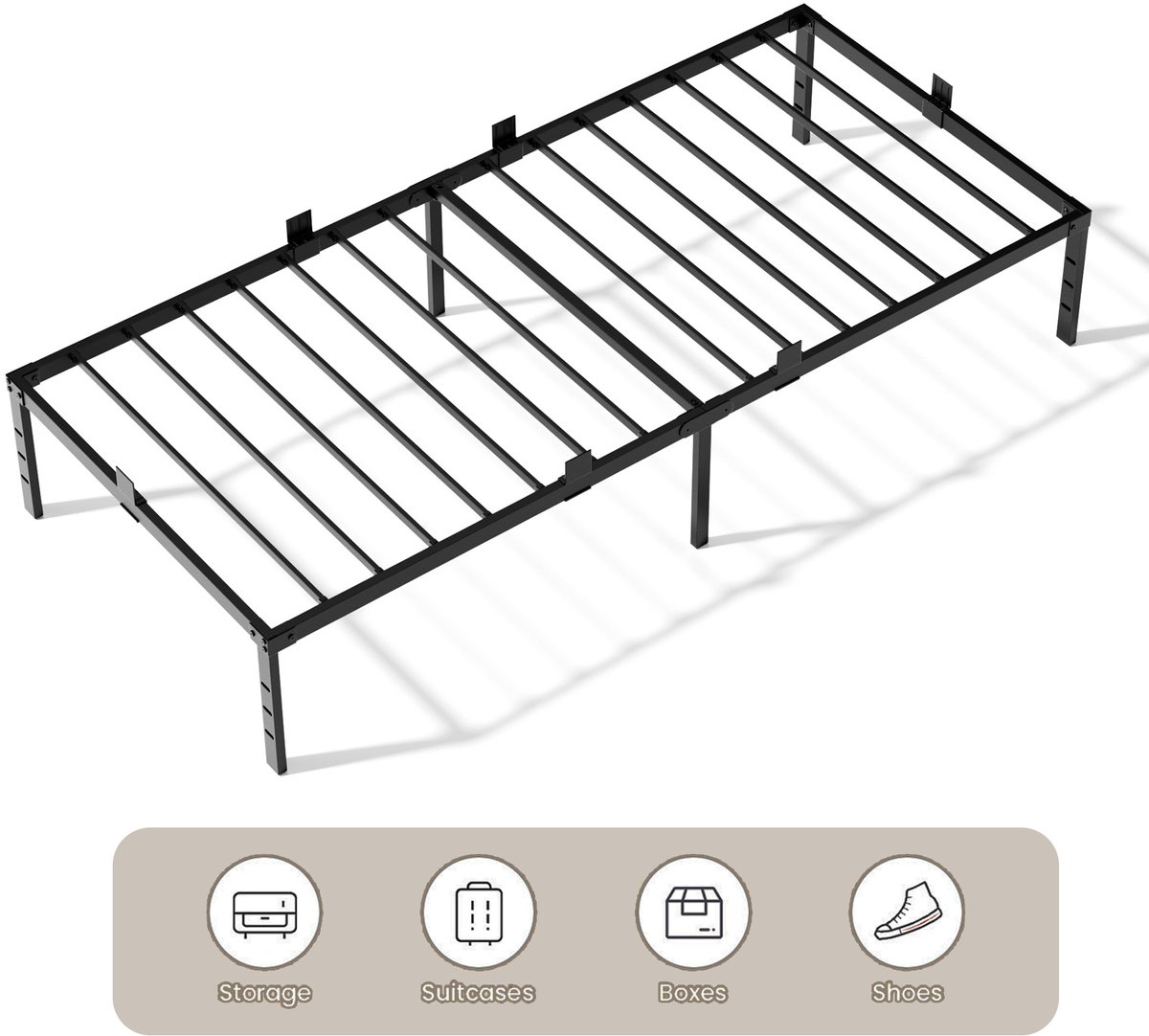 Auralum® heavy duty metalen bedframe - Metalen Bed 90x200 cm Zwart - Eenpersoonsbed Met Lattenbodem en 32 cm Opbergruimte - Voor 1 personen - Draagkracht 200 kg