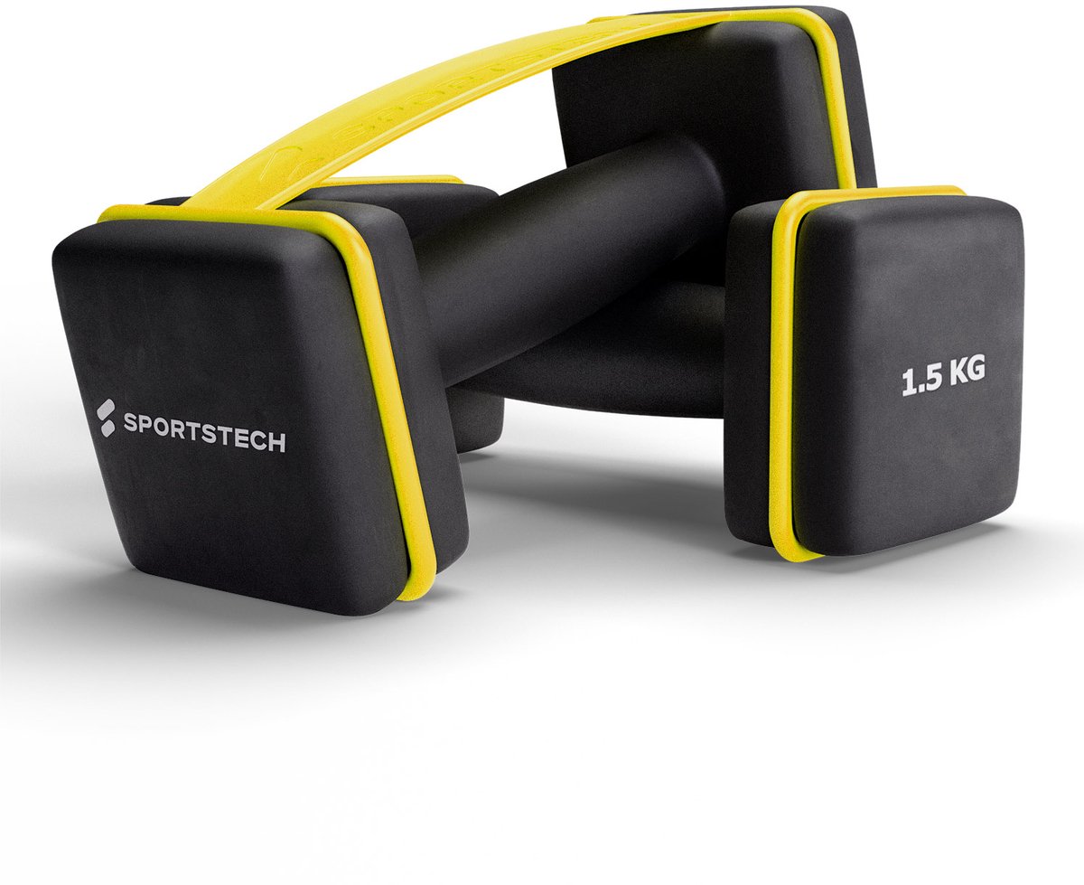 Sportstech dumbbells met band | dumbbell set van 2 gewichten:  2 x 1,5 kg | dumbbells voor vrouwen, mannen en kinderen | Set voor thuis en buitenshuis | optie: dumbbell rack