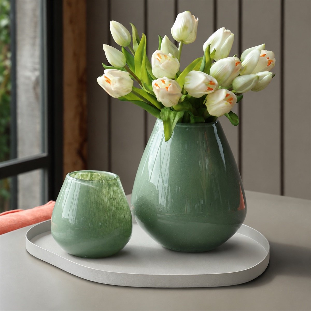 Vase The World Vaas Tasman Elite | Groen | Mondgeblazen dik glas | Ø18 x H20 cm