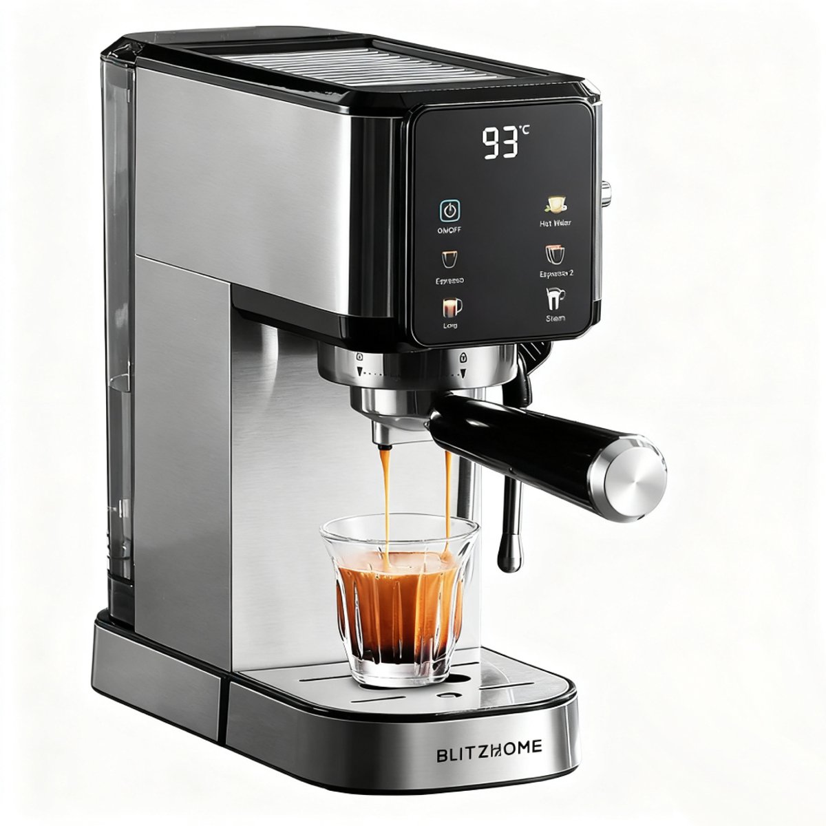 BlitzHome CM5105 Halfautomatische Espressomachine 20 Bar 1350W Touchscreen Tassenwarmer 1L Waterreservoir Zilver