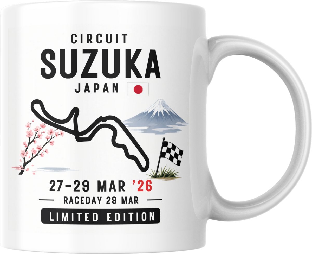Hip met Pit Creaties - F1 Mok Suzuka 2026 - Formule 1 Circuit Mok - Grand Prix Suzuka 27-29 MRT '26 - Racedag 29 MRT - F1 Cadeau - Limited Edition Racefan Merchandise
