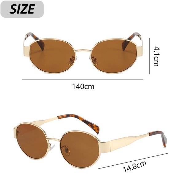 Dailygoods- Zonnebrillen 2 Stuks - Retro Ovale Brillen - Anti-UV Brillen - Lichtgewicht Reisbril - Gouden Frame met Grijze/Theevlokken - Comfortabel en Uniek - Zonnebril van Dailygoods — afbeelding 4
