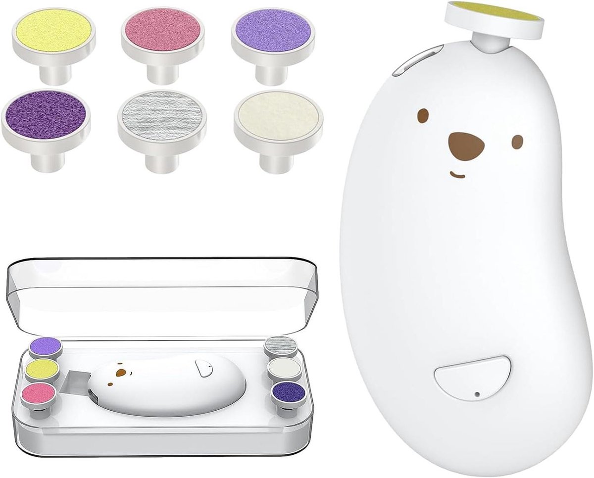 Elektrische Nagelknipper - Baby Nageltrimmer - Babyverzorging Thuis - Met LED-licht - 6 Slijpkoppen - Wit