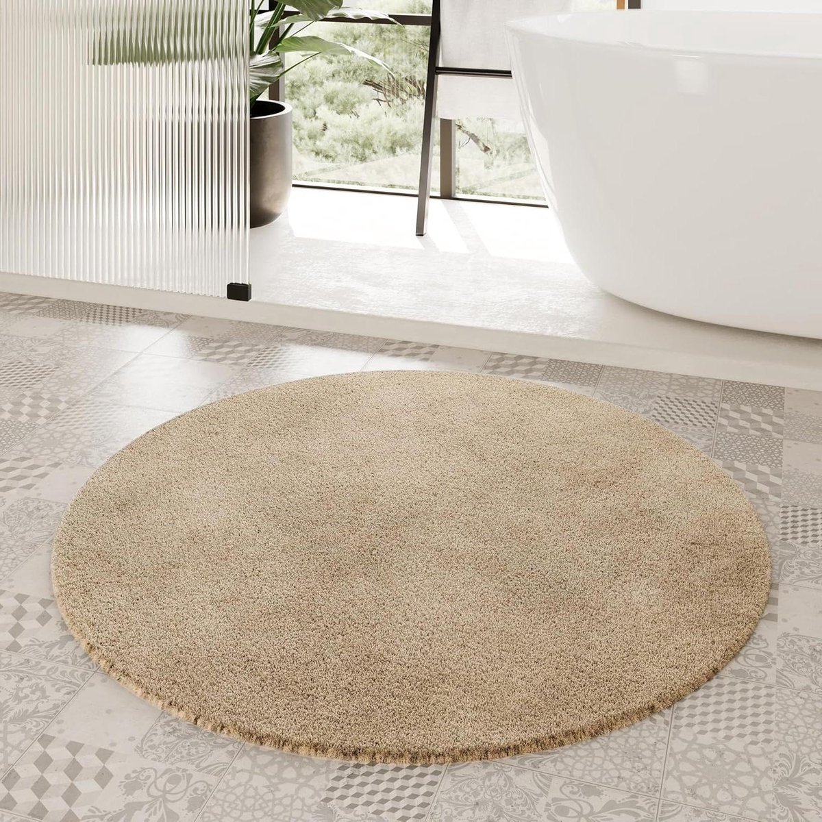Badmat Rond - Zachte Vloermat - Badkamer Comfort - Antislip Latexrug - 90 cm - Cappuccino Beige