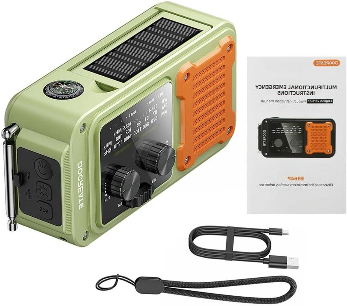 Noodradio - Draagbare Radio - Buitenavonturen - Meerdere Oplaadmethoden - 10 x 5 x 4 cm - Groen