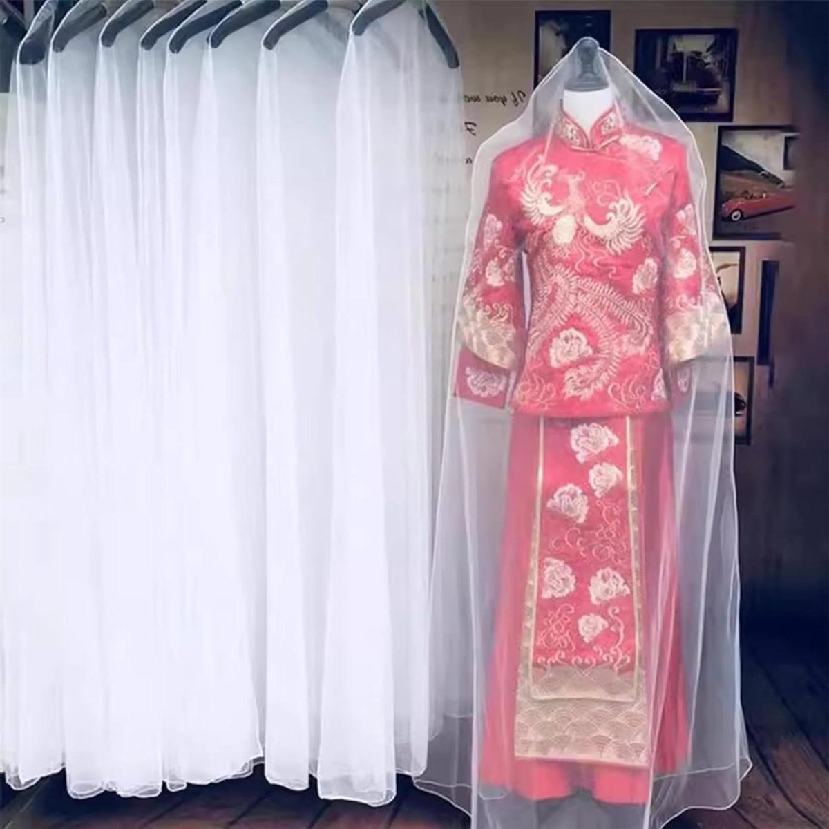 Lange jurkhoezen - Kledingbeschermers - Kleding opbergen - Ademend mesh materiaal - 10 stuks 160 cm - Doorzichtig