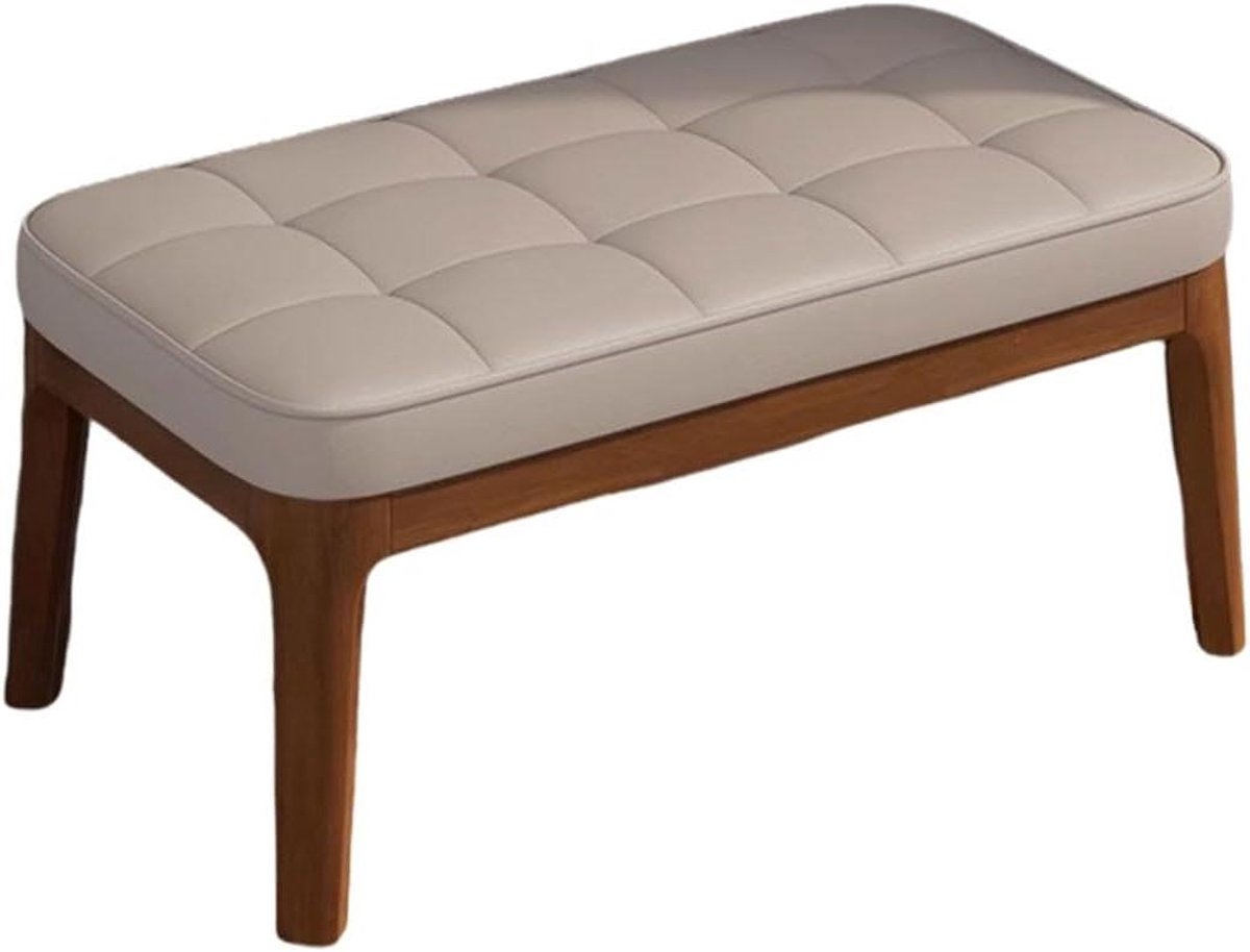 Houten Poef - Schoenenbank Opbergruimte - Entree Organiseren - Twee Niveaus - 52 cm - Bruin Beige