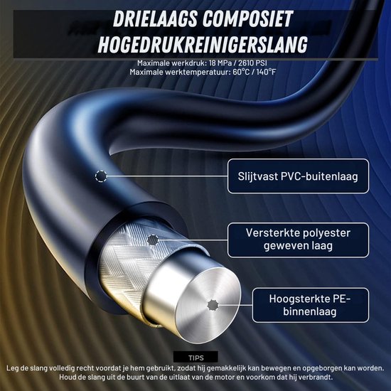 HEZIVO® Rioolslang 15 m - Rioolreinigingsset 180 bar - Universeel - Hogedrukreiniger - Met 3x Straalmondstuk van Merkloos	 — afbeelding 2