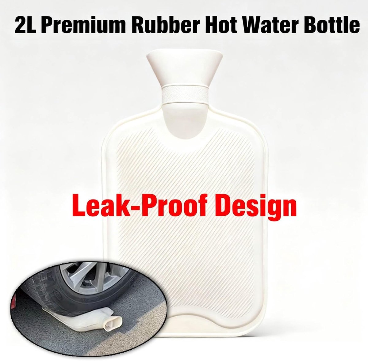Warmwaterkruik Rubber - Warmte Kruik - Spierpijn Verlichten - Natuurlijk Rubber - 2 Liter - Wit – foto 6