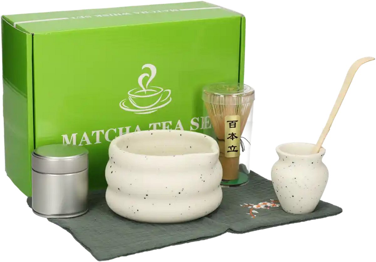 Matcha set - Matcha - Matcha klopper - Matcha whisk - Matcha starterkit - Matcha kom - 8 in 1 - Complete set - Witte matcha set - bamboe klopper matcha