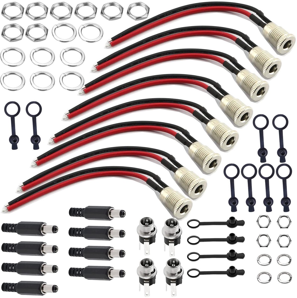 aladdien - DC Power Jack aansluiting - 5,5 x 2,1 mm - Duurzaam en betrouwbaar - Zilver - Adapter voor paneelmontage - 16 stuks - Geschikt voor diver..