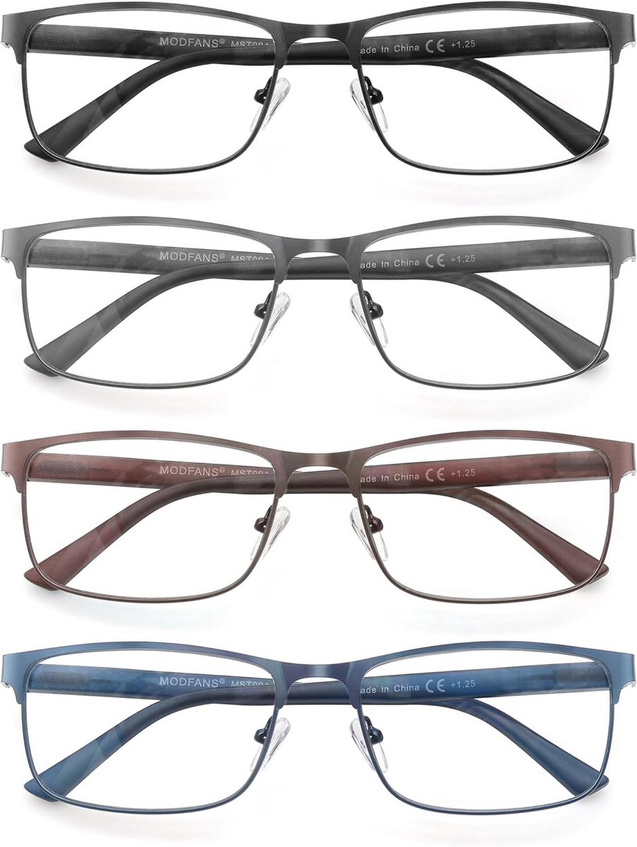 Set van 3 Leesbrillen met Blauwlichtfilter - Rechthoekig Metalen Montuur voor Dames en Heren