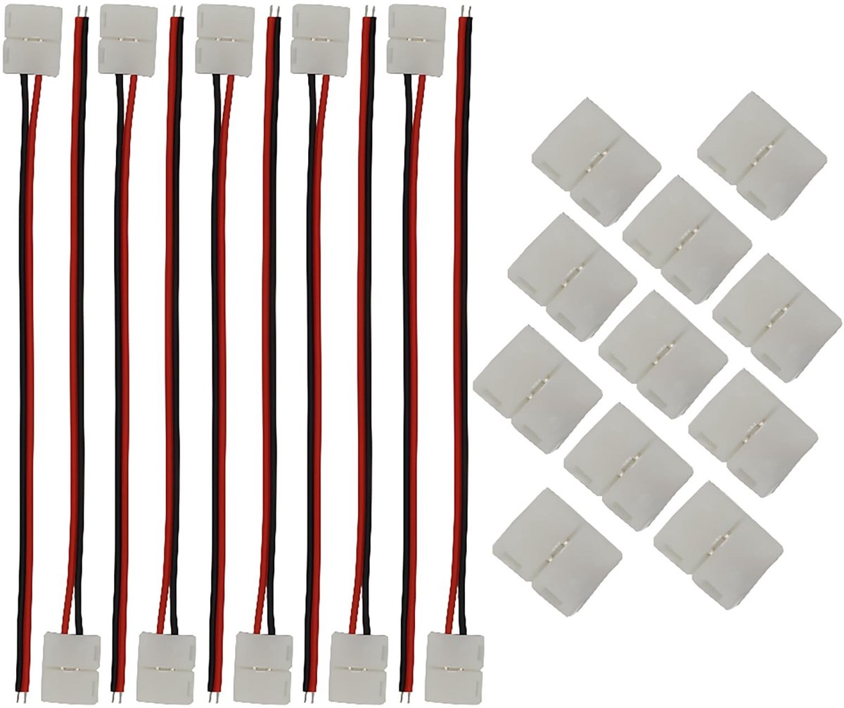 aladdien - 2-polige LEDstrip-connector - Soldeervrij - Geschikt voor 8 mm brede strips - Eenvoudige installatie - 10 stuks - Ideaal voor LED verlich..