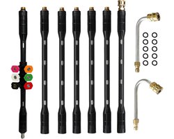 Allecto - Hogedrukreiniger verlengstaaf - Power Washer Lance - 6 sproeikoppen - Gebogen staaf - Quick Connect - Gootreiniger opzetstukken - Geschik...