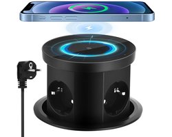MakkelijkMooi 3-voudige Pop-up Stopcontact & Draadloze Lader - Stekkerdoos - 15W Qi Charger - 3 Stopcontacten - USB-A Poort